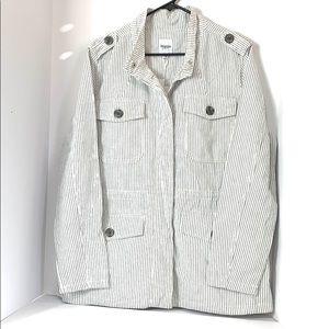 Kensie Jeans Military Style Strip White Jacket. Black White. Size L. Classy